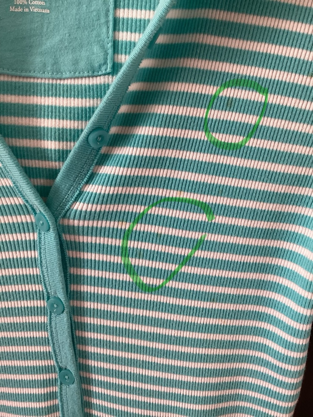 Vintage Y2K striped Henley top with hood and pocket Sz S short sleeve aqua white - Picture 9 of 9